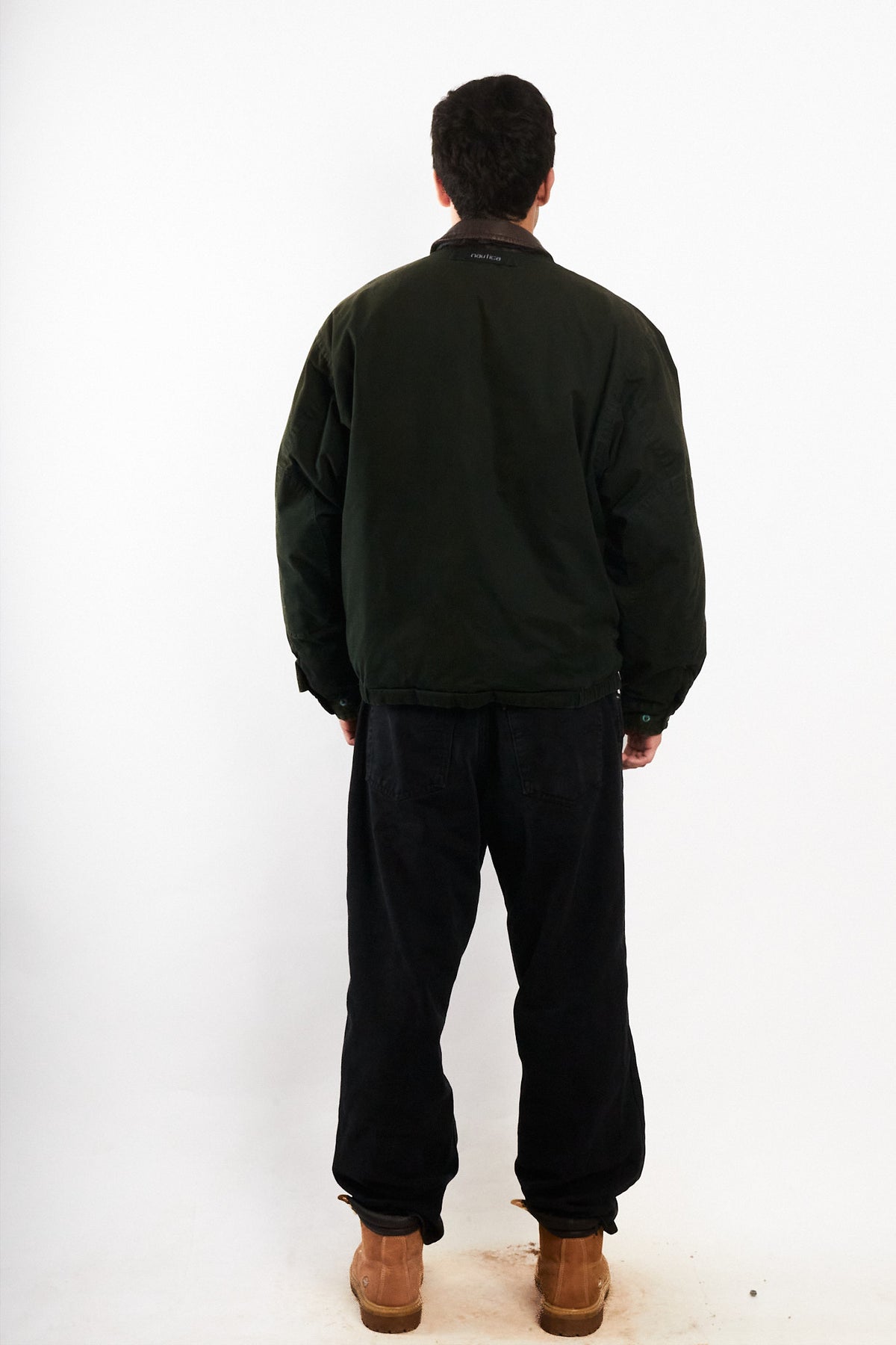 2000 Vintage Nautica Leather Collar Forest Green Down Jacket (L)