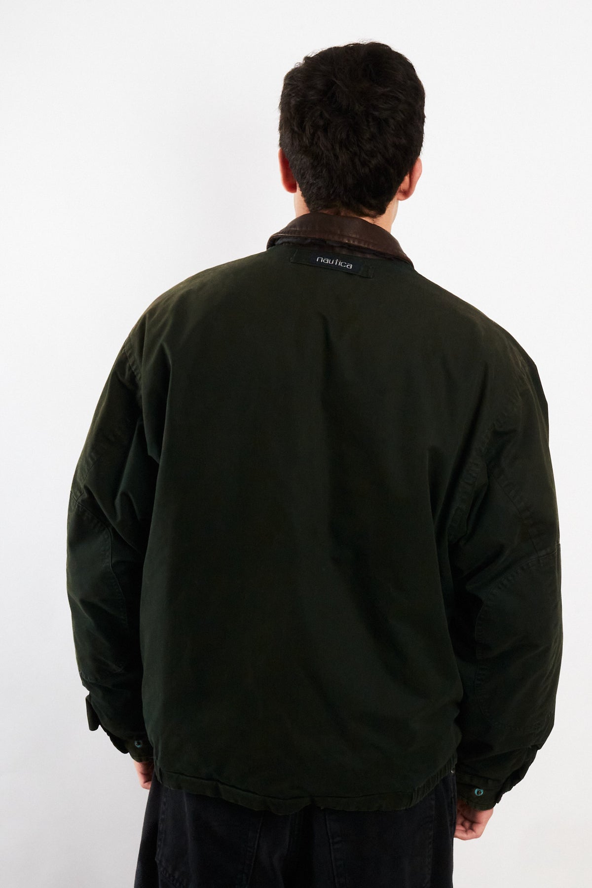 2000 Vintage Nautica Leather Collar Forest Green Down Jacket (L)