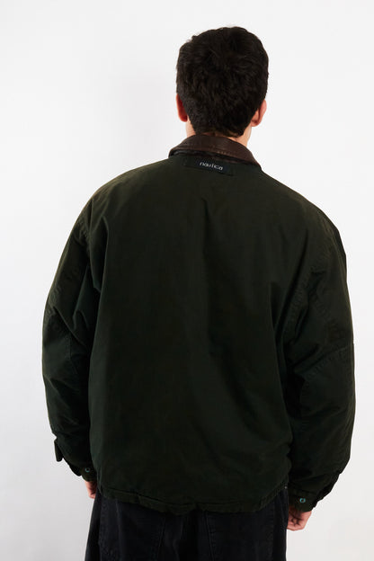 2000 Vintage Nautica Leather Collar Forest Green Down Jacket (L)