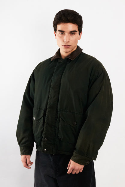 2000 Vintage Nautica Leather Collar Forest Green Down Jacket (L)
