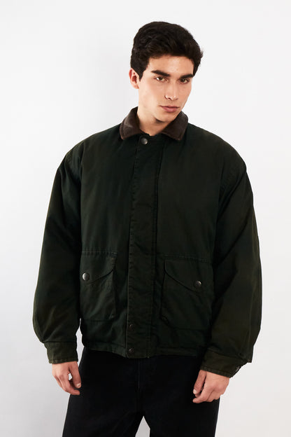 2000 Vintage Nautica Leather Collar Forest Green Down Jacket (L)