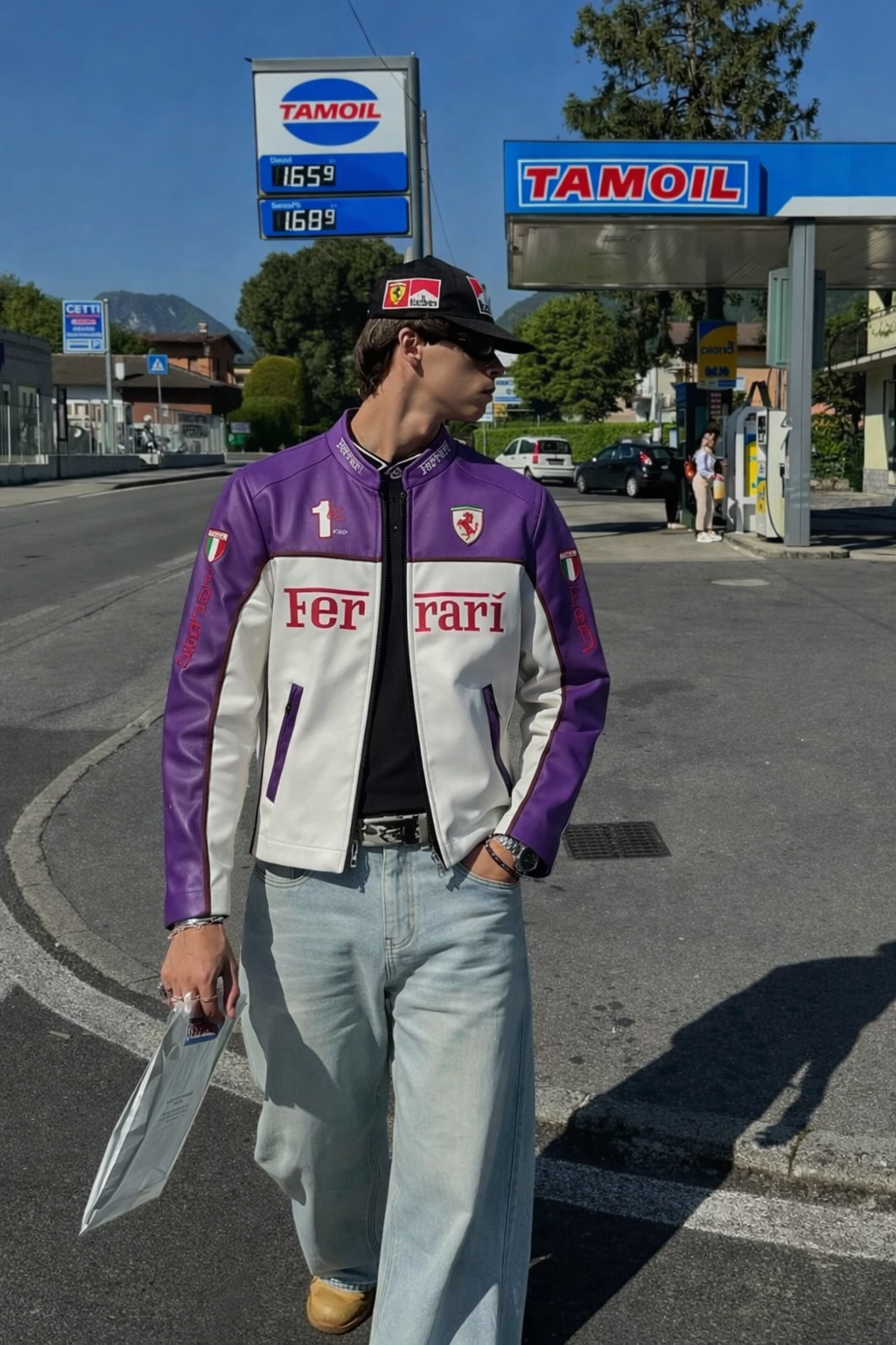 Ferrari Purple and White Vegan Leather Jacket