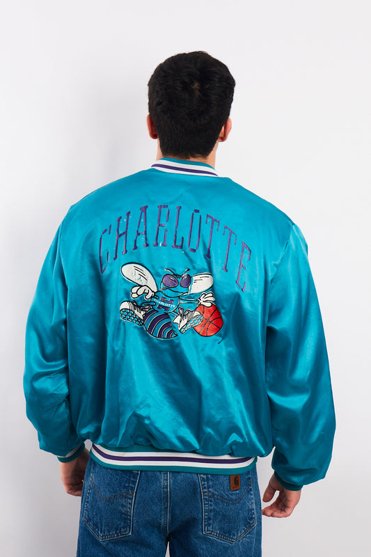 1990 Locker Line NBA Charlotte Hornets Satin Bomber Jacket (M/L)