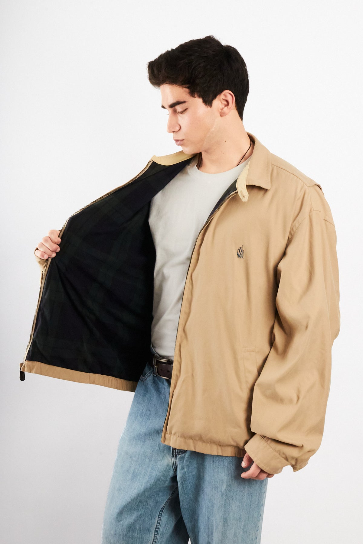 1990 Vintage Nautica Impermeable Bi-Swing Khakhi Harrington (L/XL)
