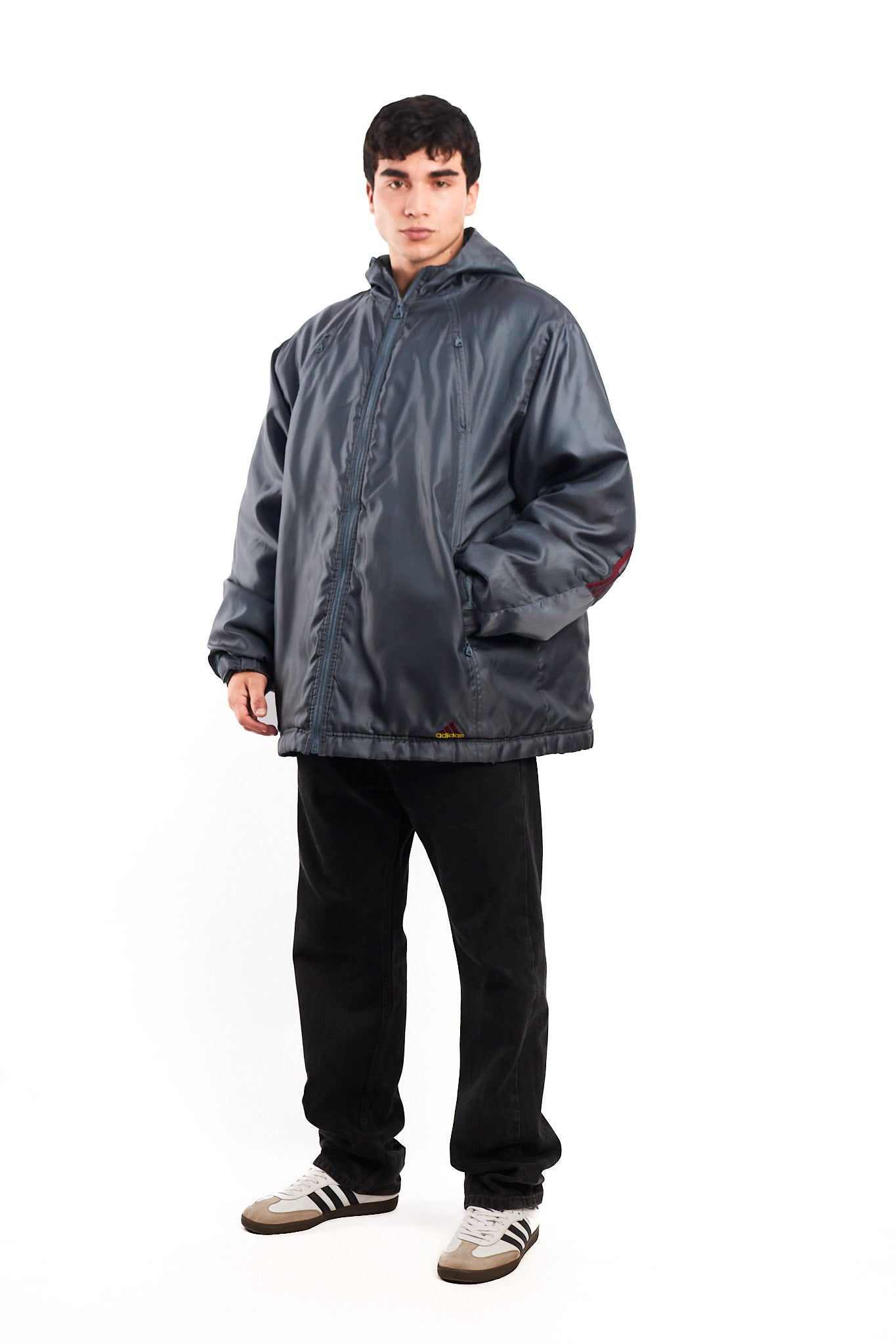 1999 Adidas Vintage Gray and Wine Padded Jacket (XL)