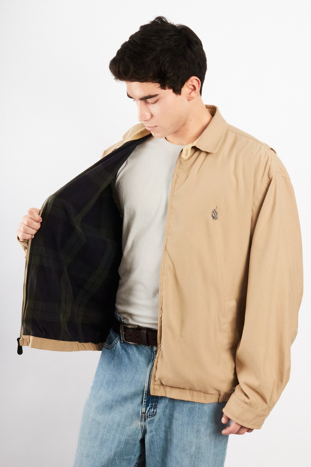 1990 Vintage Nautica Impermeable Bi-Swing Khakhi Harrington (XL)
