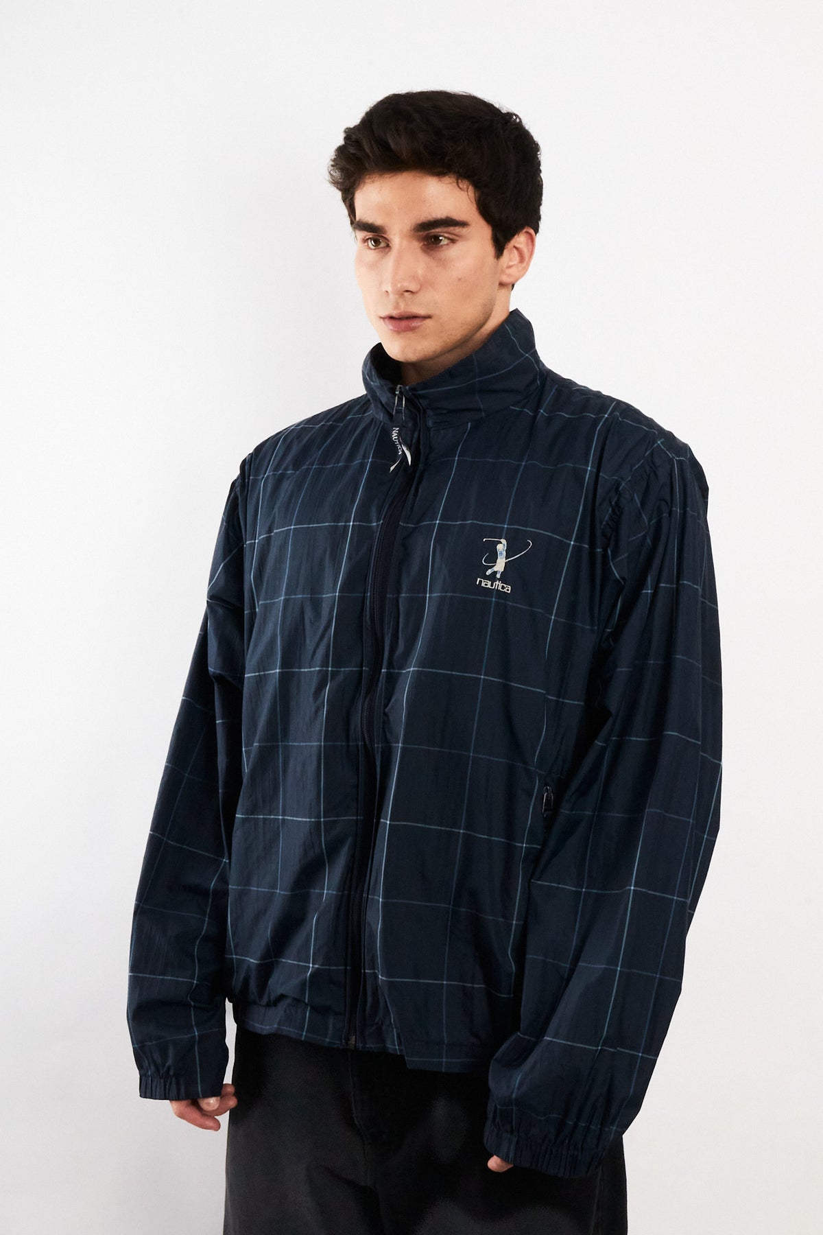 2000 Vintage Nautica Golf Navy Plaid Windbreaker (M/L)
