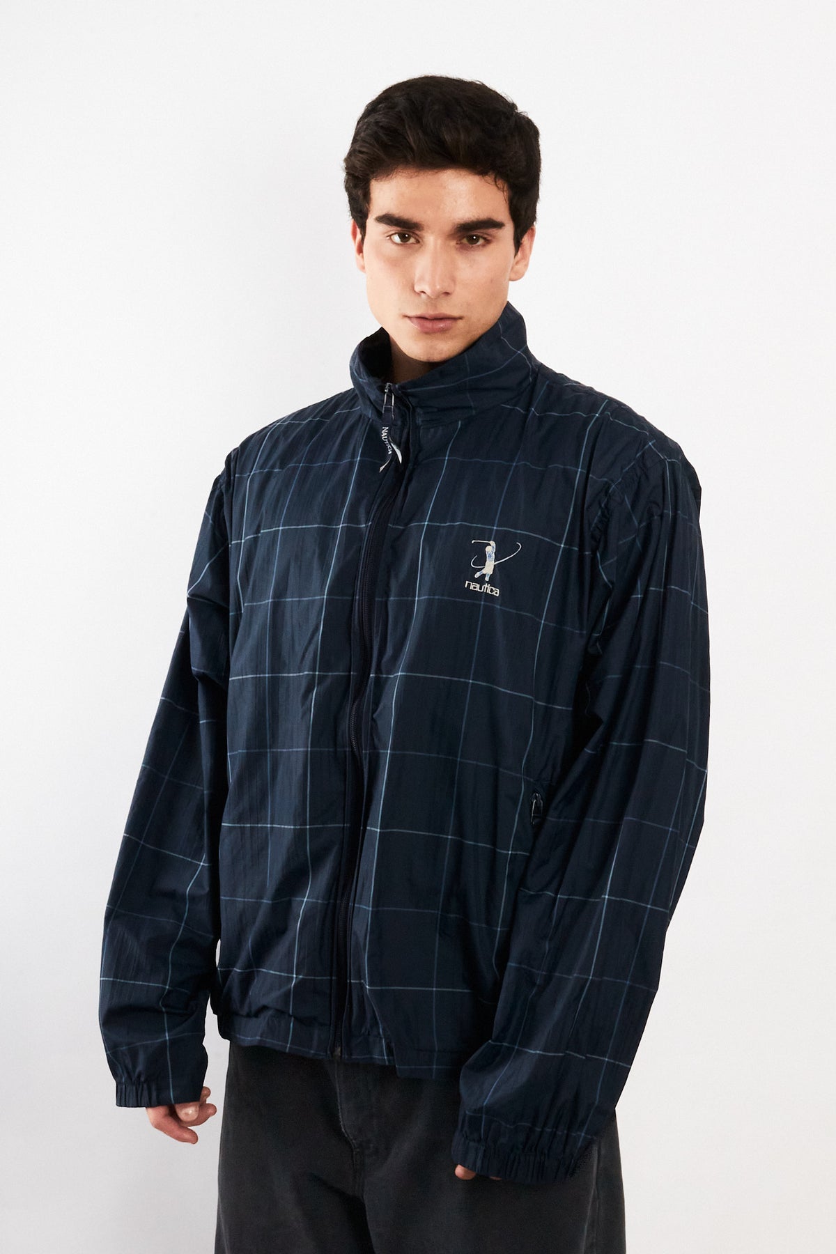 2000 Vintage Nautica Golf Navy Plaid Windbreaker (M/L)