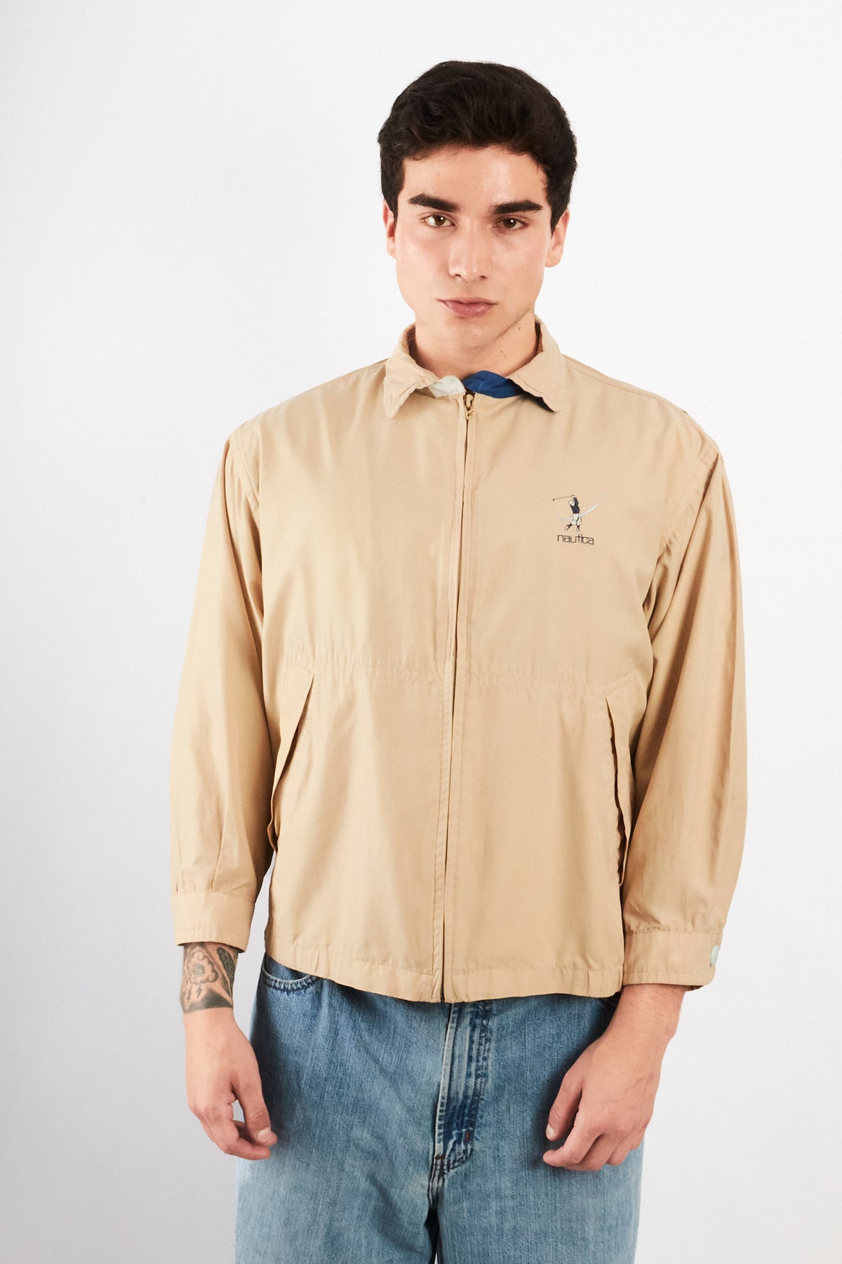 2000 Vintage Nautica Golf Khakhi Bi-Swing Impermeable Harrington (S/M)