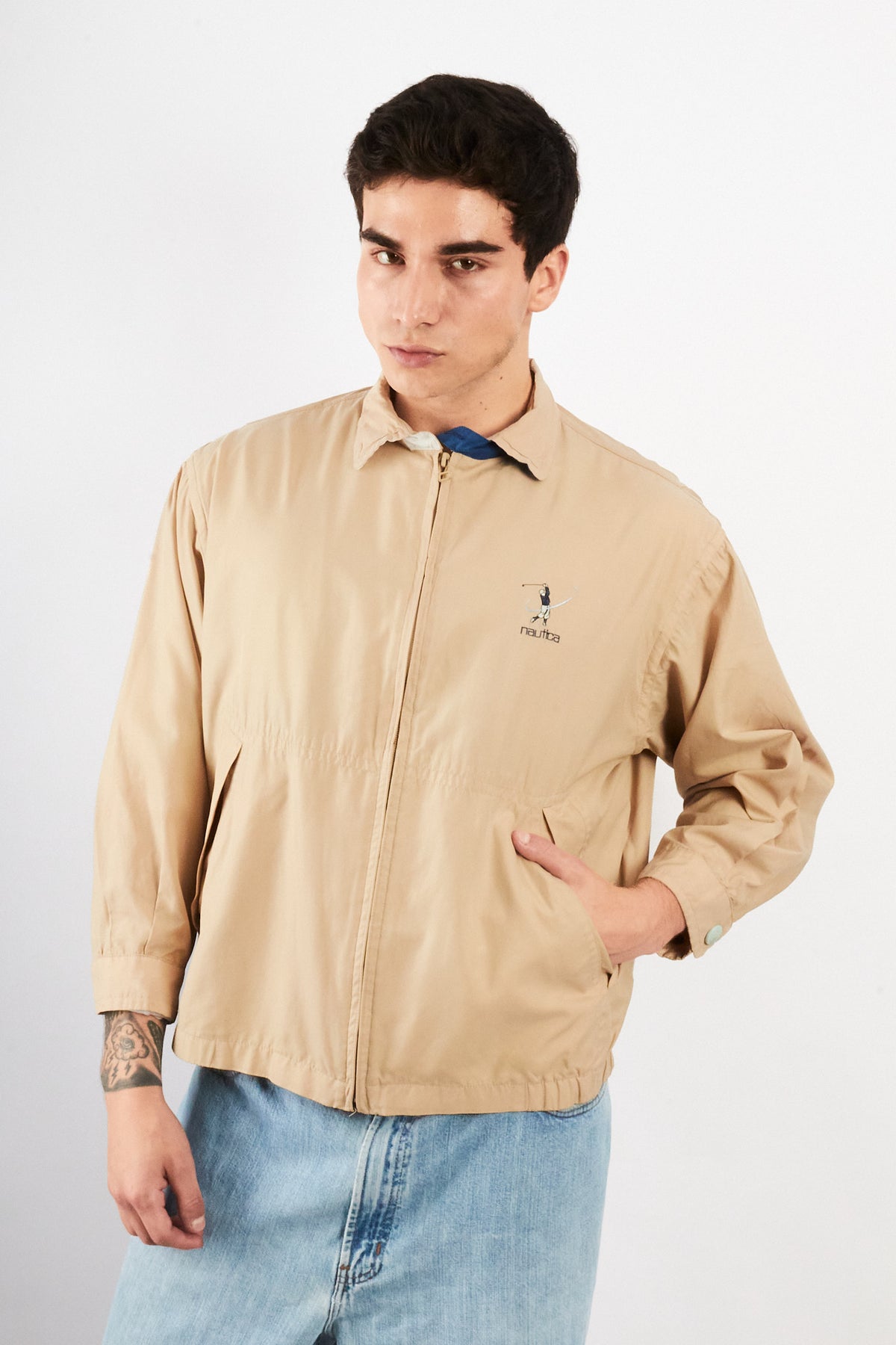 2000 Vintage Nautica Golf Khakhi Bi-Swing Impermeable Harrington (S/M)
