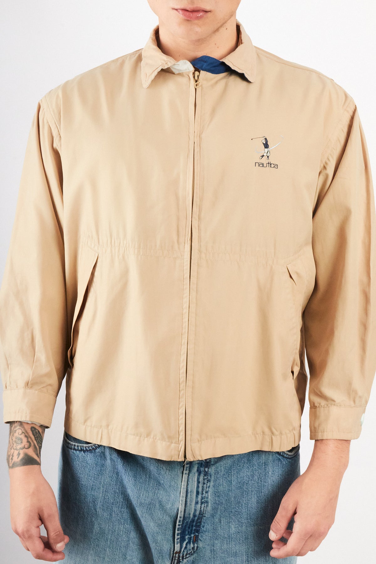 2000 Vintage Nautica Golf Khakhi Bi-Swing Impermeable Harrington (S/M)