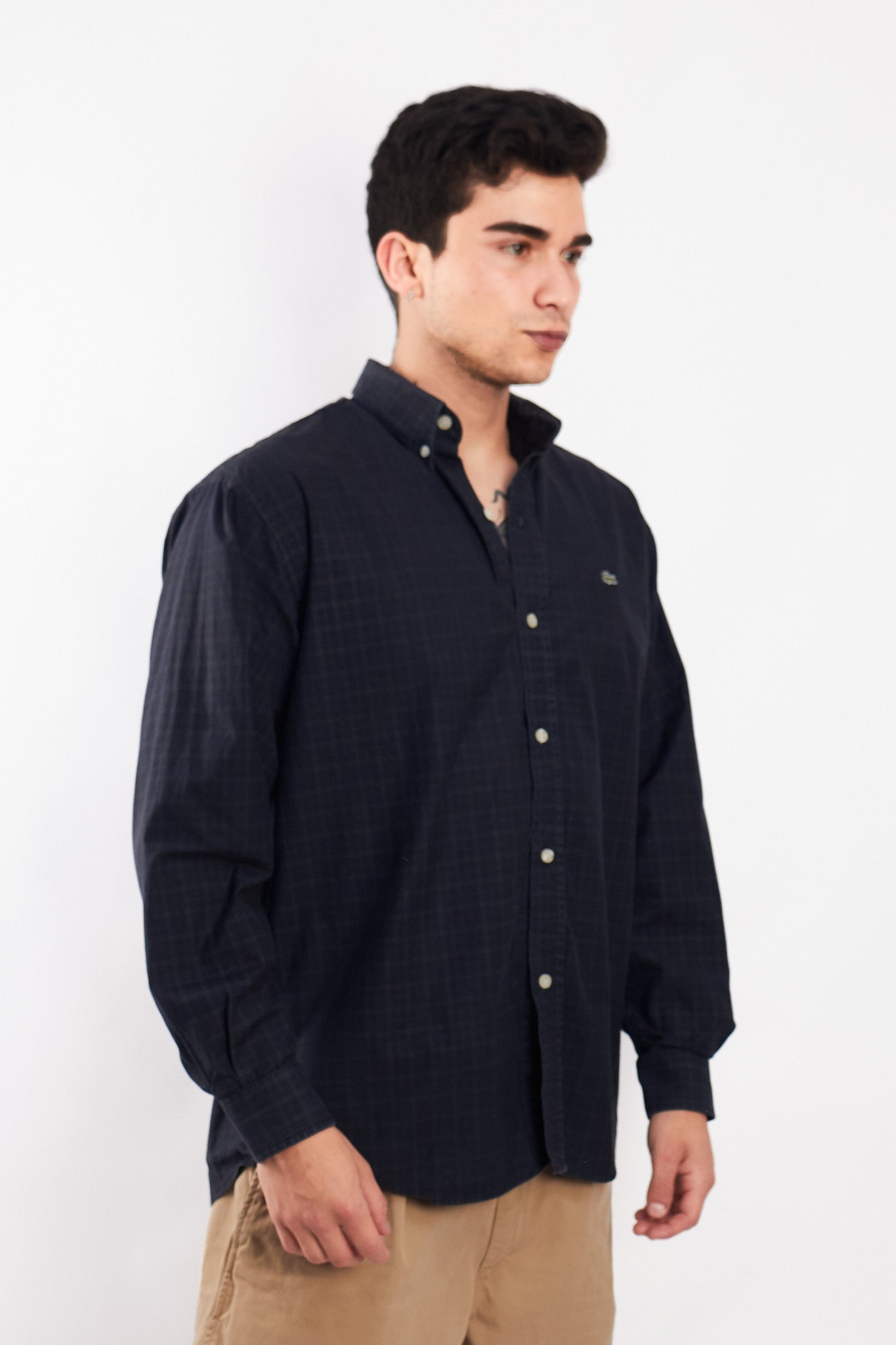 2000 Lacoste Black Plaid Shirt (M/L)