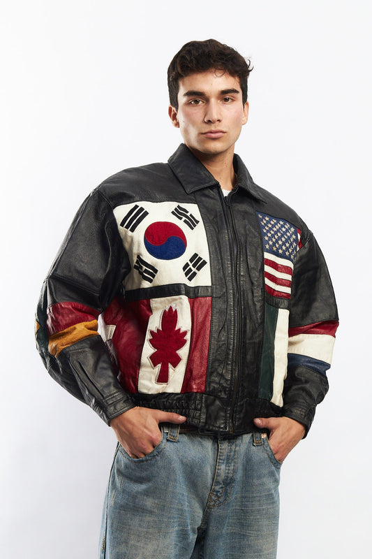 1990  Vintage Phase 2 All Flag Leather Jacket(M)