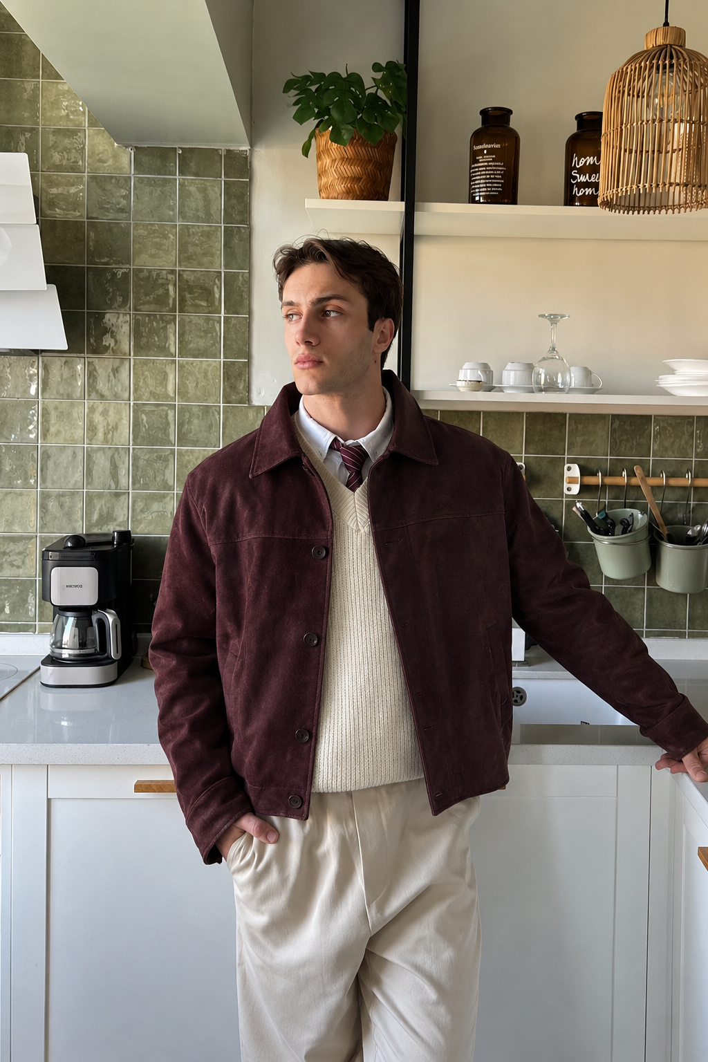 2000 Vintage Wine Suede Leather Coat (M)