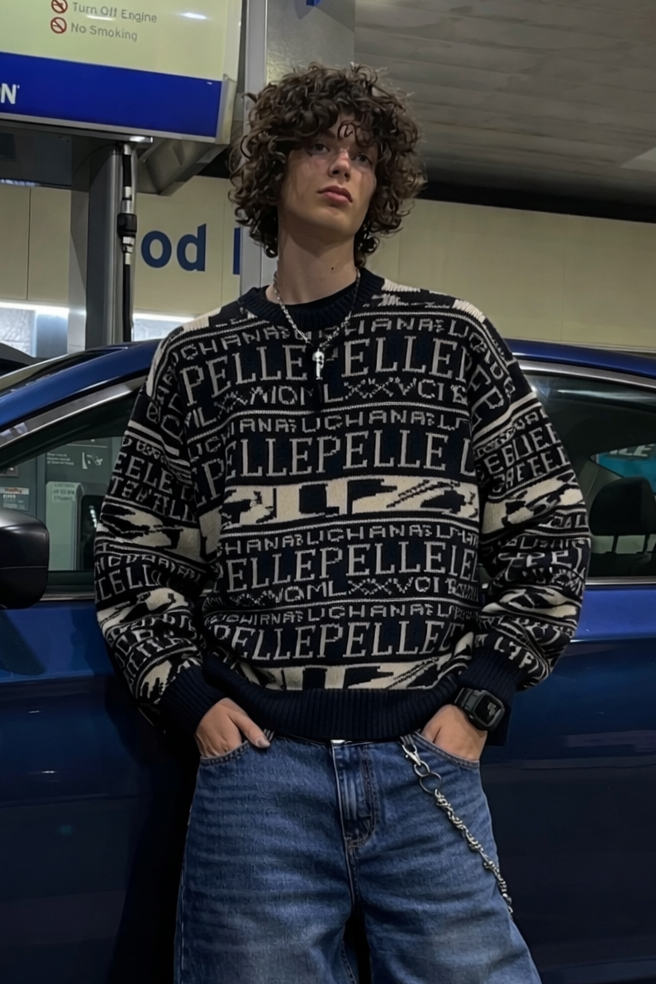 Vintage Y2K Pelle Pelle Marc Buchanan Wool Graphic Sweater (L/XL)