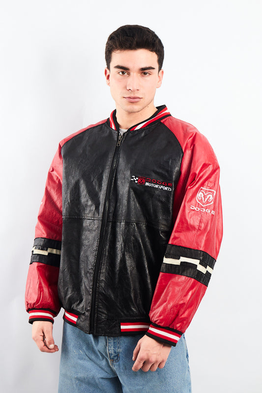 2000 Vintage Nascar Dodge Motorsports Leather Racing Jacket (L/XL)