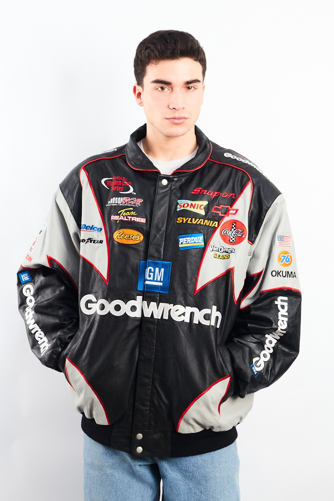 2000 Vintage Jeff Hamilton x Nascar Goodwrench Leather Racing Jacket (L/XL)