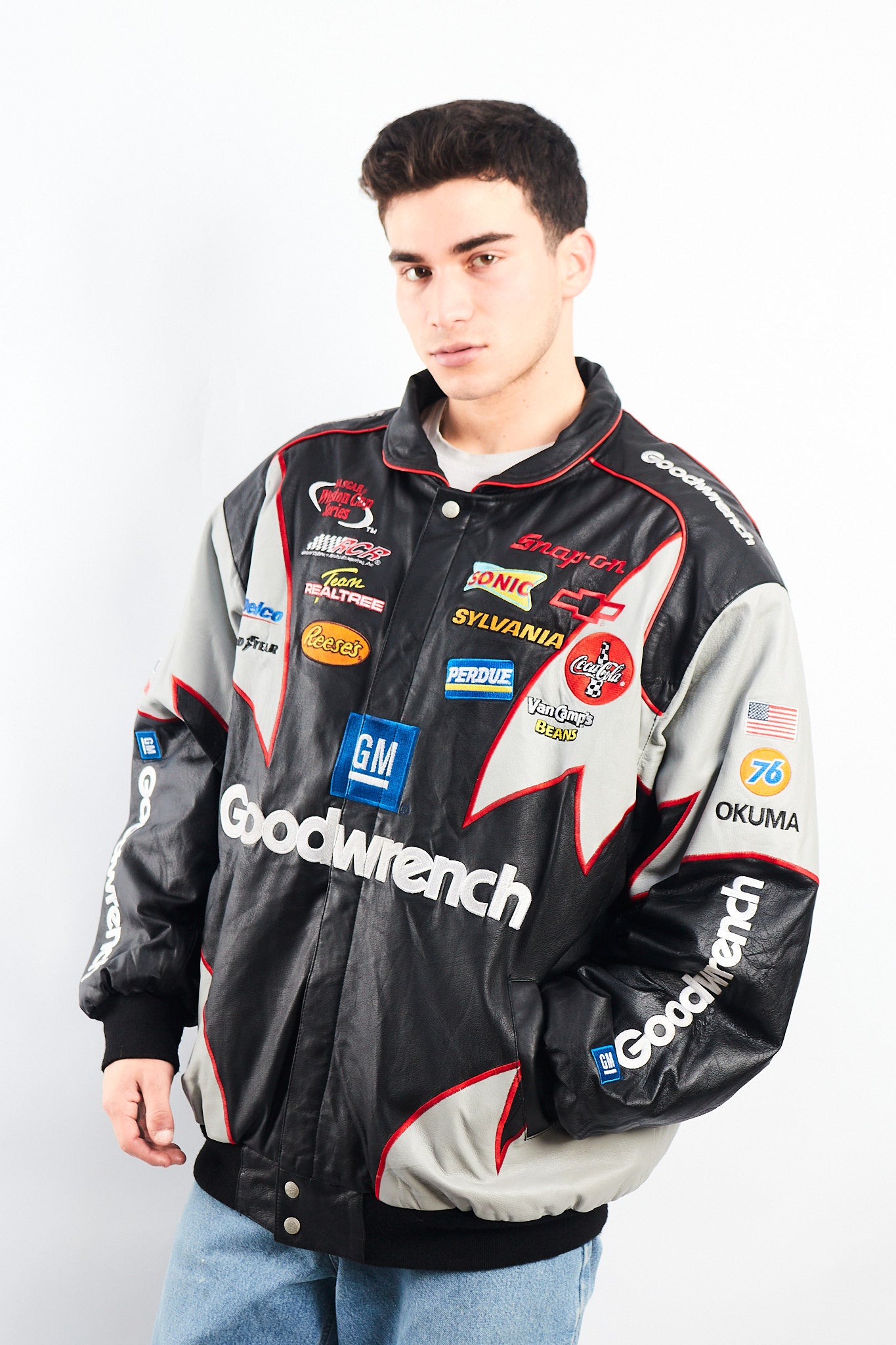 2000 Vintage Jeff Hamilton x Nascar Goodwrench Leather Racing Jacket (L/XL)