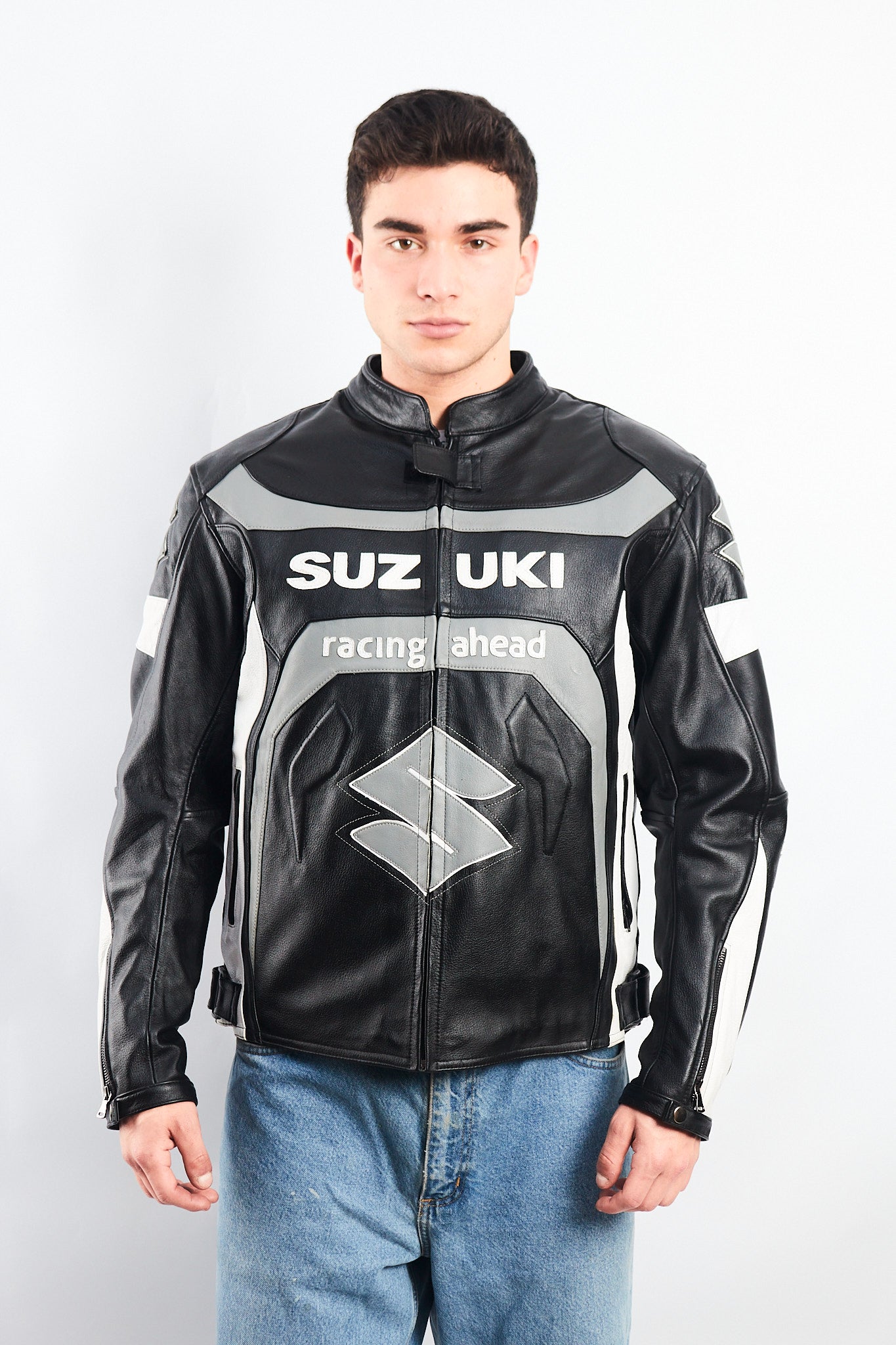 2000 Vintage Suzuki Racing Ahead Leather Moto Jacket (M/L)