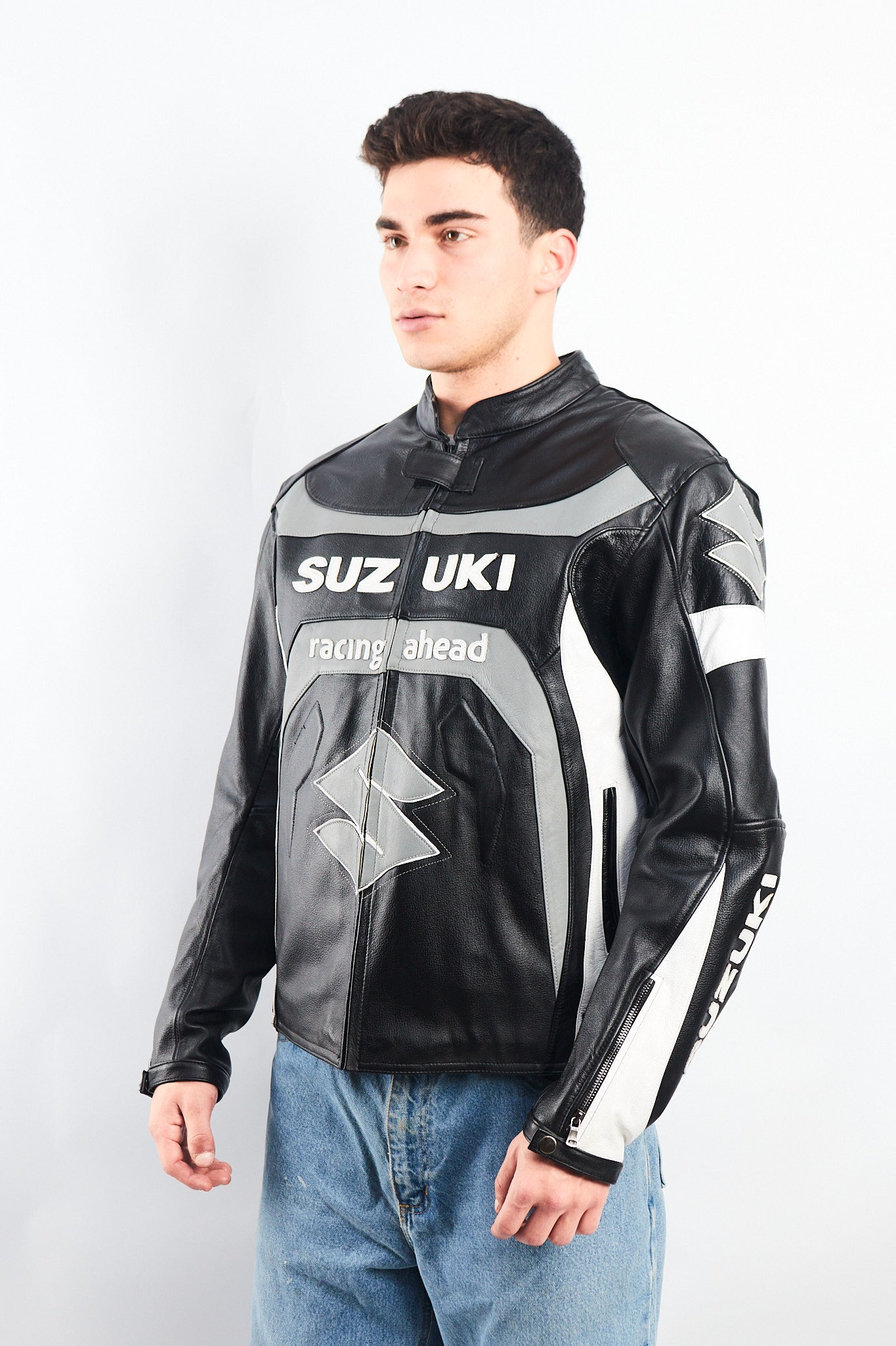 2000 Vintage Suzuki Racing Ahead Leather Moto Jacket (M/L)