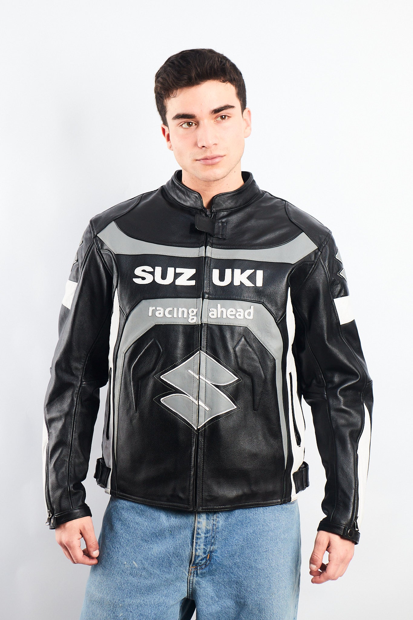 2000 Vintage Suzuki Racing Ahead Leather Moto Jacket (M/L)