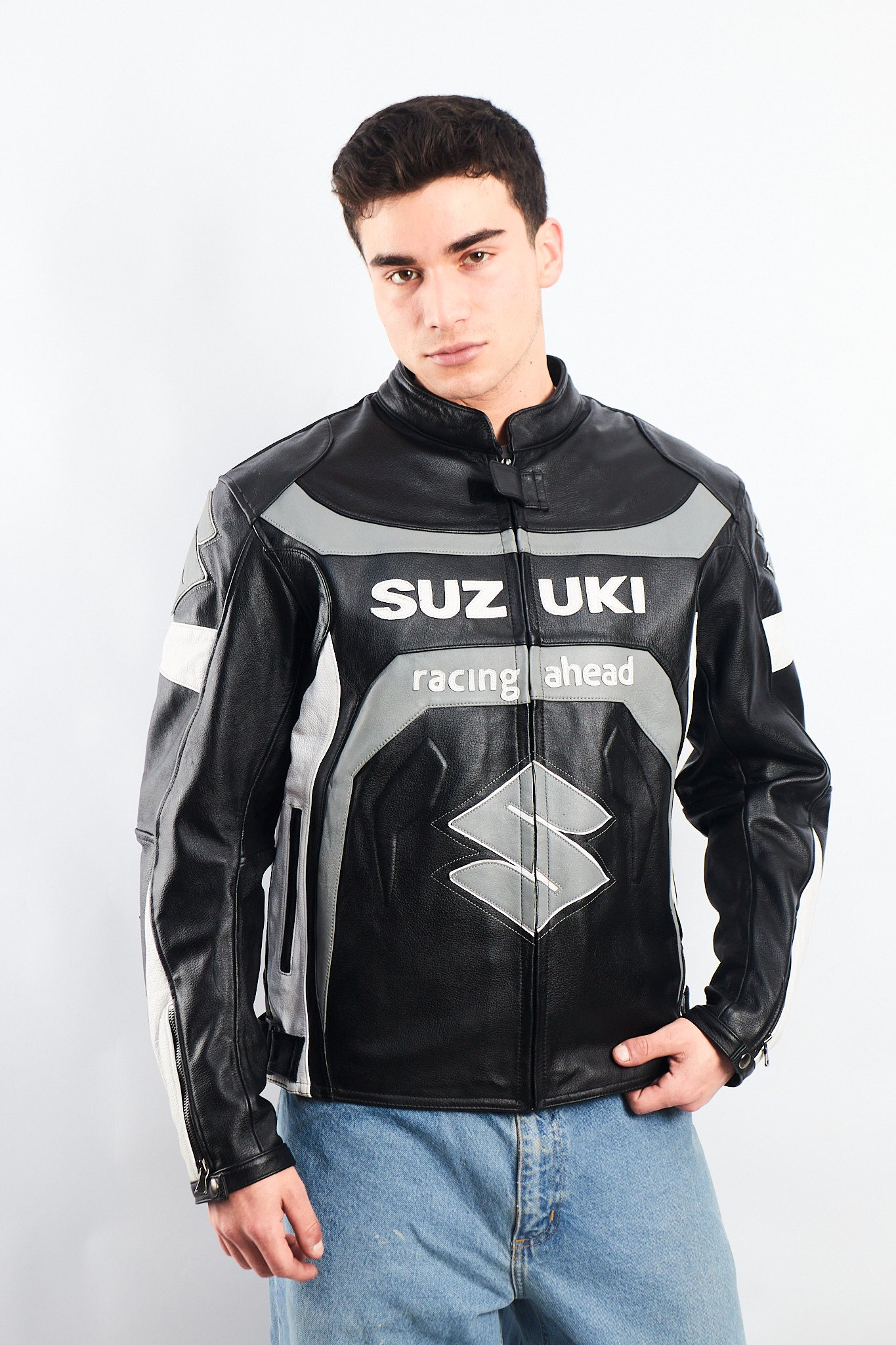 2000 Vintage Suzuki Racing Ahead Leather Moto Jacket (M/L)