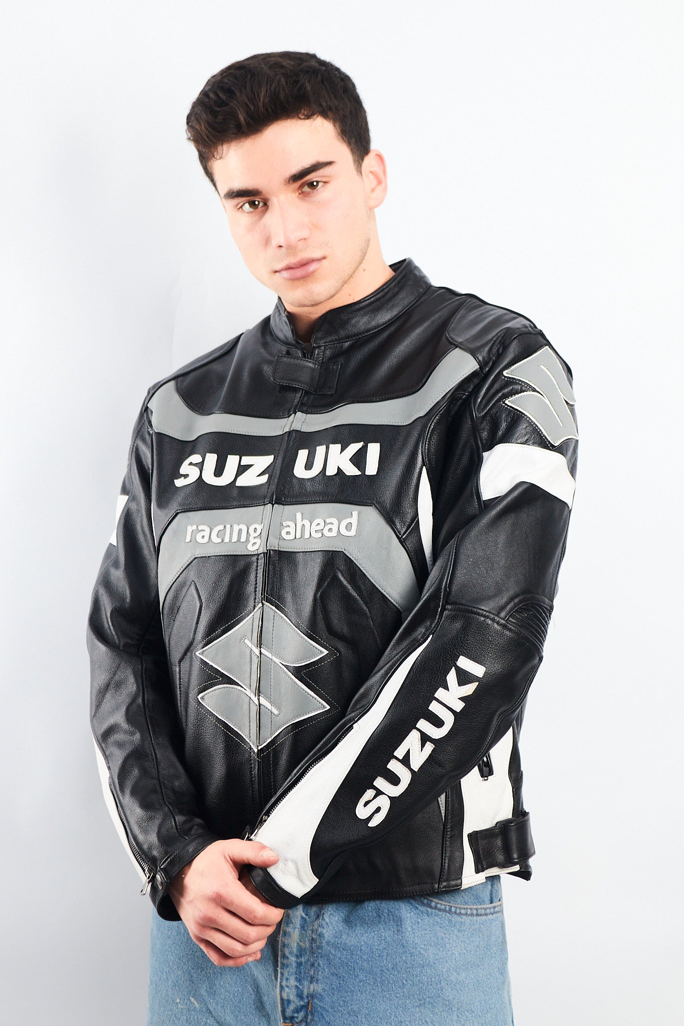 2000 Vintage Suzuki Racing Ahead Leather Moto Jacket (M/L)