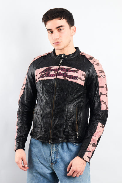 2000 Vintage Harley Davidson Camo Leather Moto Jacket (S/M)