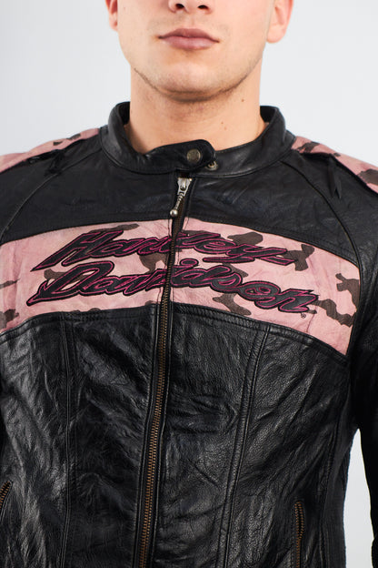 2000 Vintage Harley Davidson Camo Leather Moto Jacket (S/M)