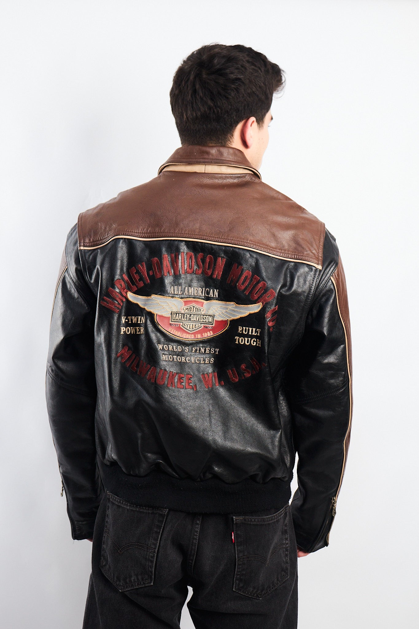 1990 Vintage Harley Davidson Big Logo Leather Jacket (L)