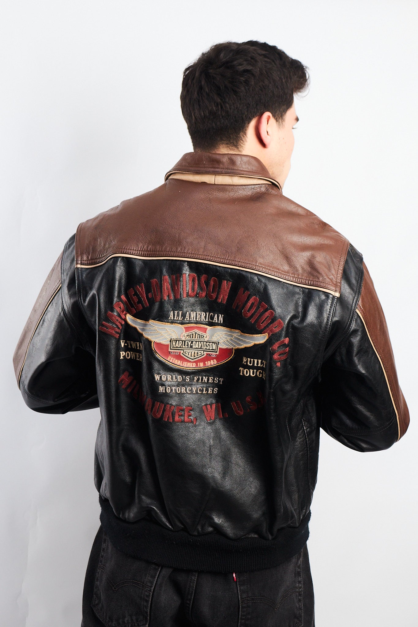 1990 Vintage Harley Davidson Big Logo Leather Jacket (L)