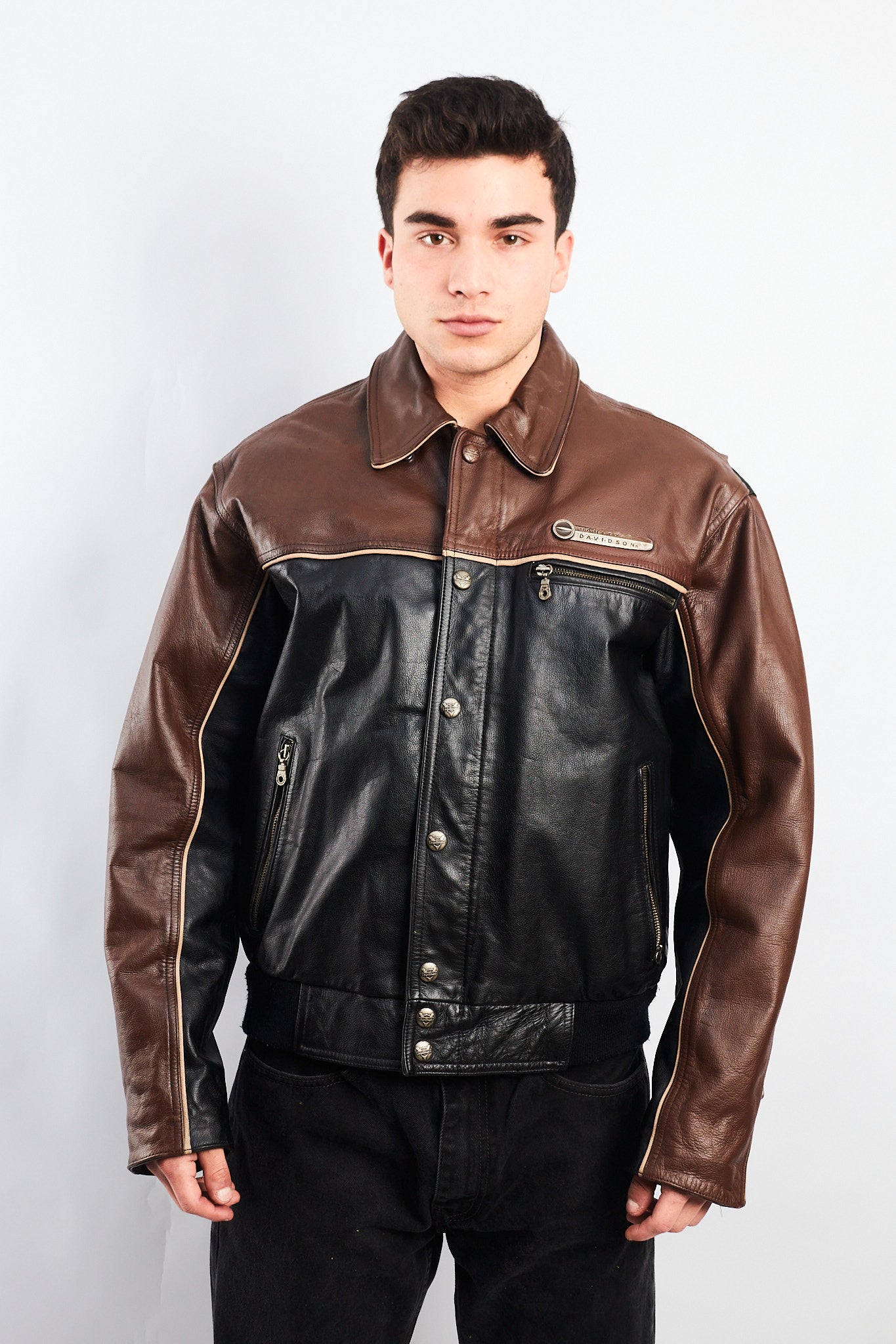 1990 Vintage Harley Davidson Big Logo Leather Jacket (L)