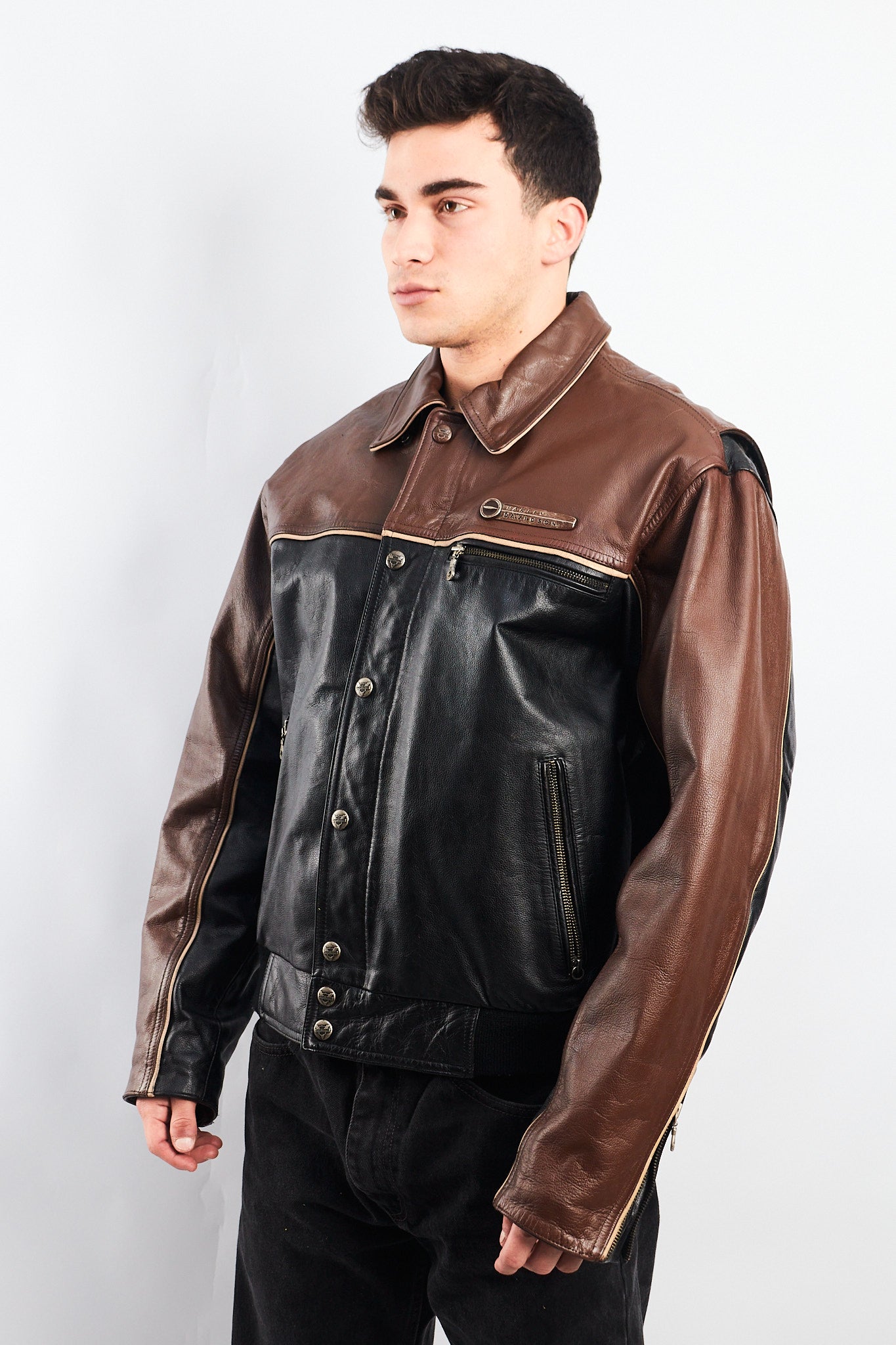 1990 Vintage Harley Davidson Big Logo Leather Jacket (L)