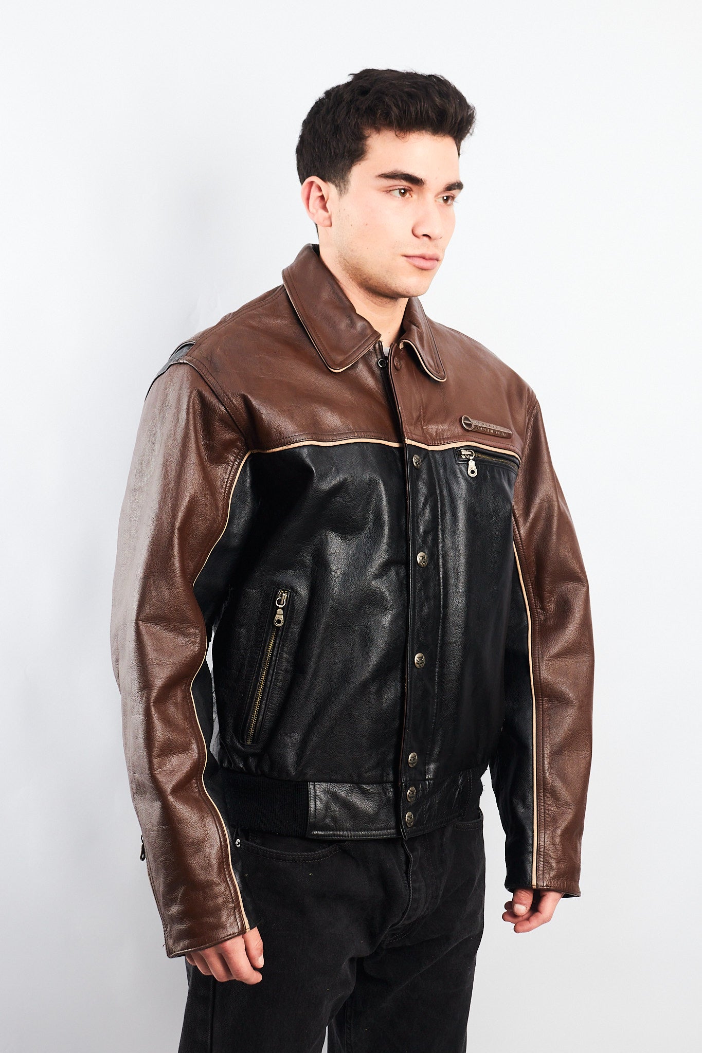 1990 Vintage Harley Davidson Big Logo Leather Jacket (L)
