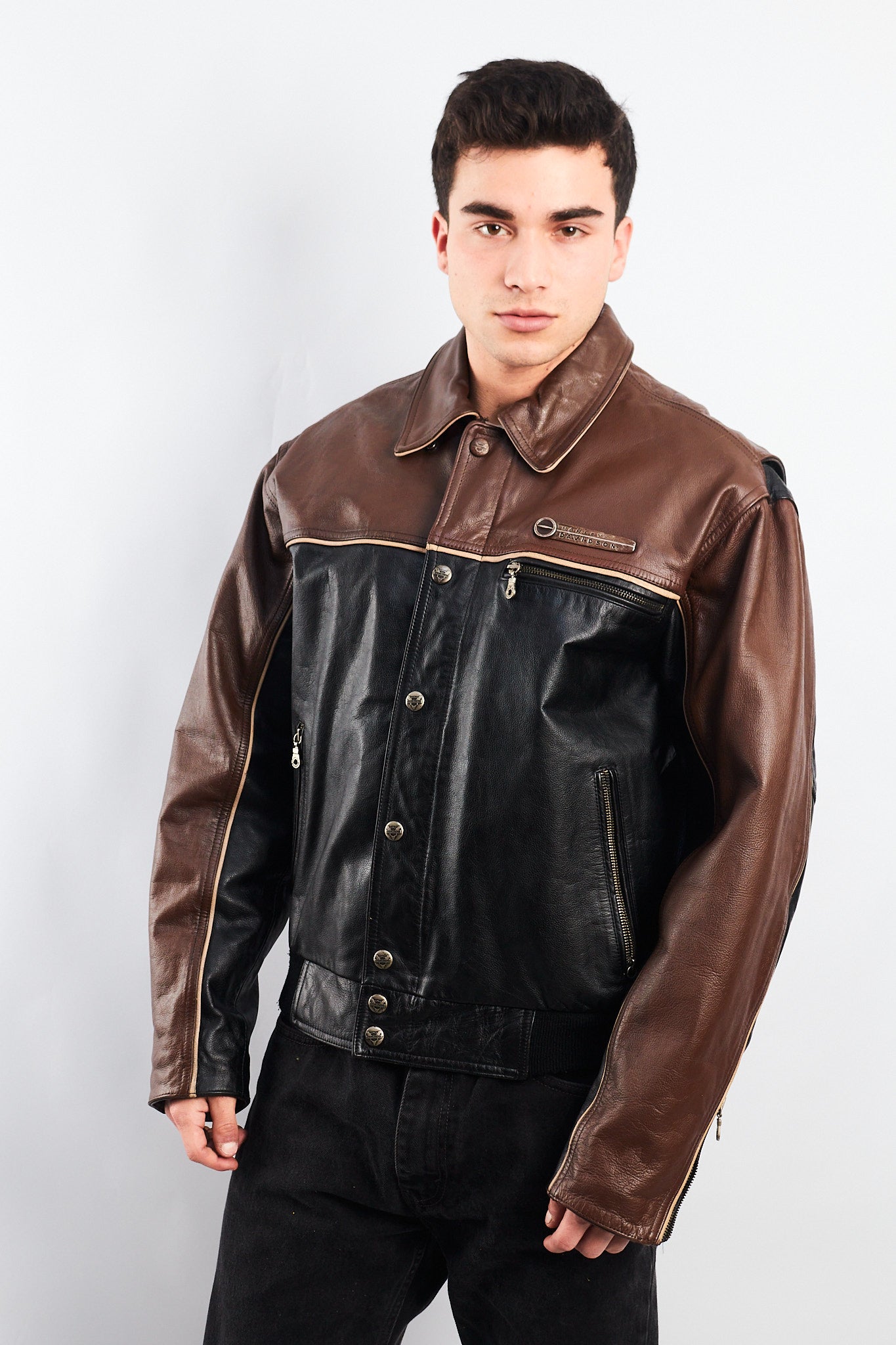 1990 Vintage Harley Davidson Big Logo Leather Jacket (L)