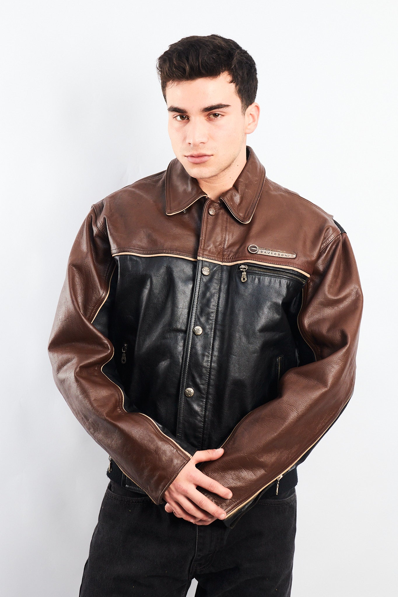 1990 Vintage Harley Davidson Big Logo Leather Jacket (L)