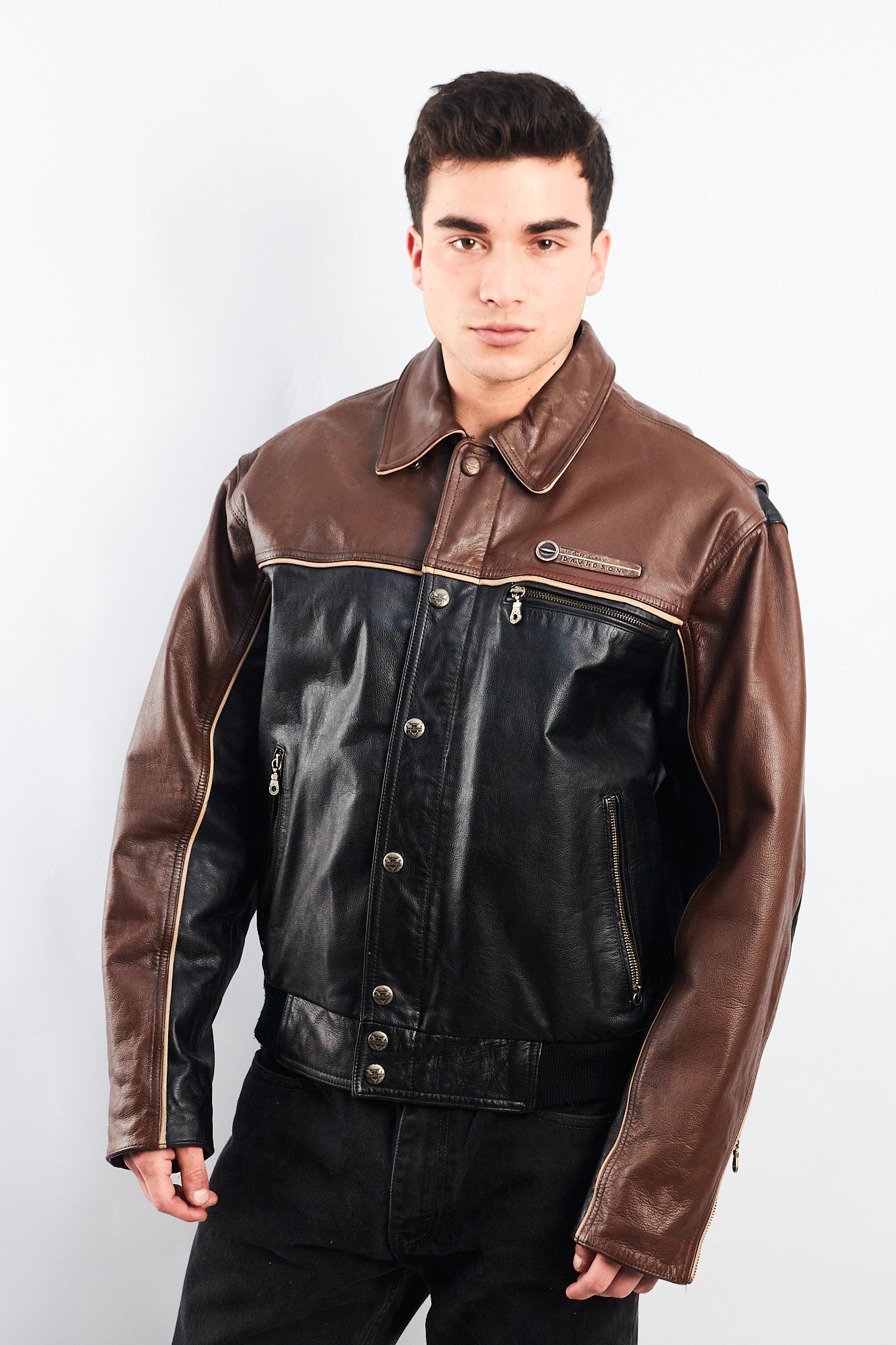 1990 Vintage Harley Davidson Big Logo Leather Jacket (L)