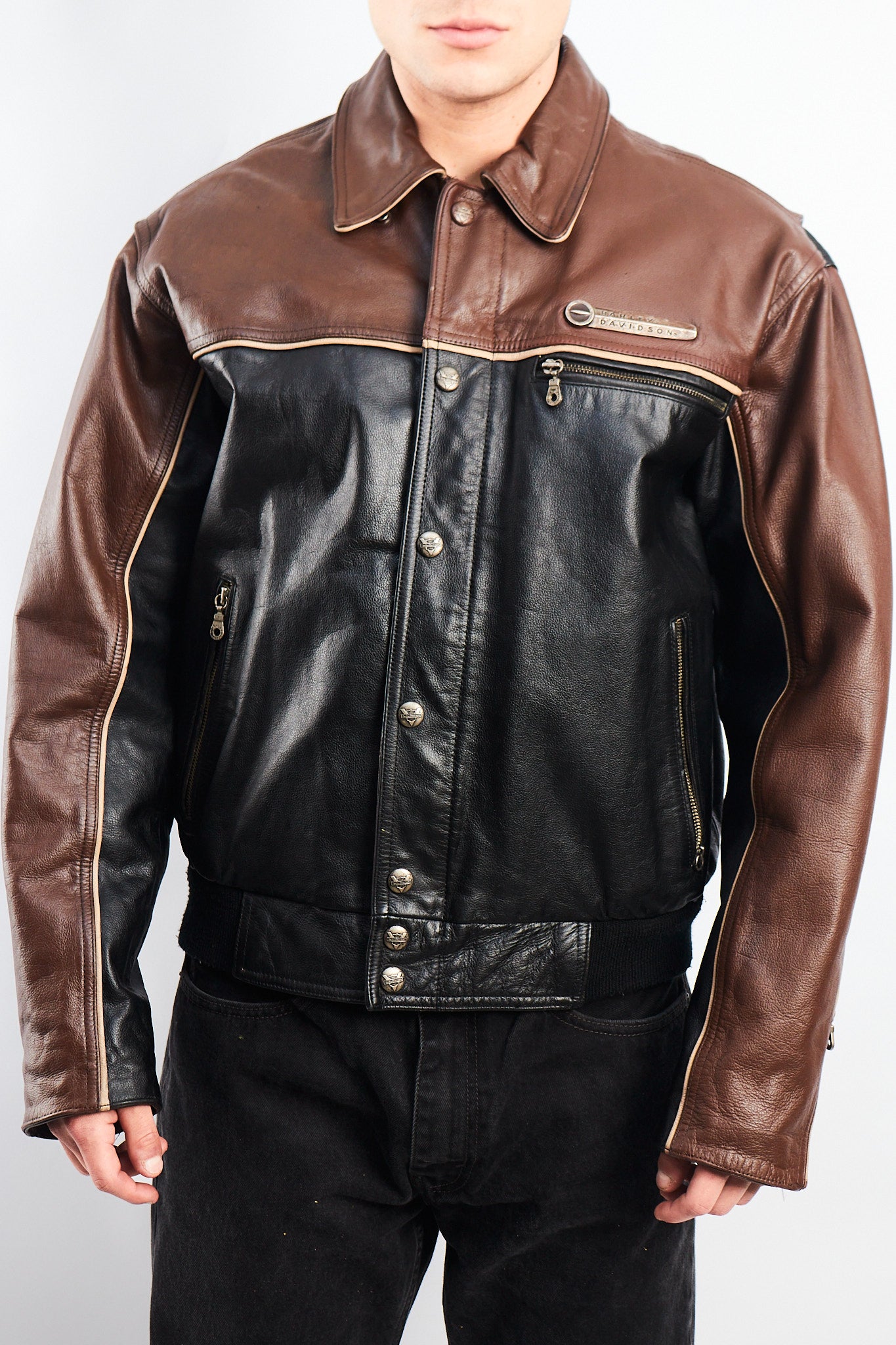 1990 Vintage Harley Davidson Big Logo Leather Jacket (L)