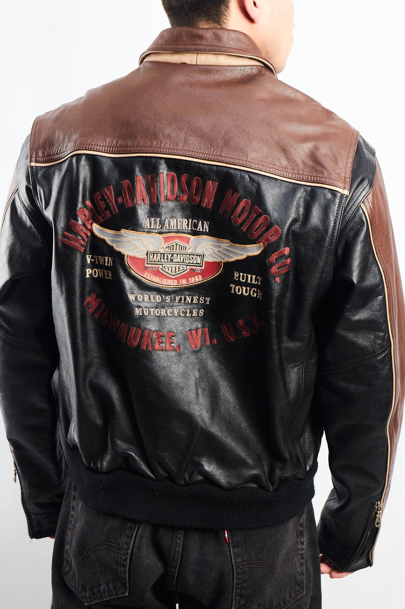 1990 Vintage Harley Davidson Big Logo Leather Jacket (L)