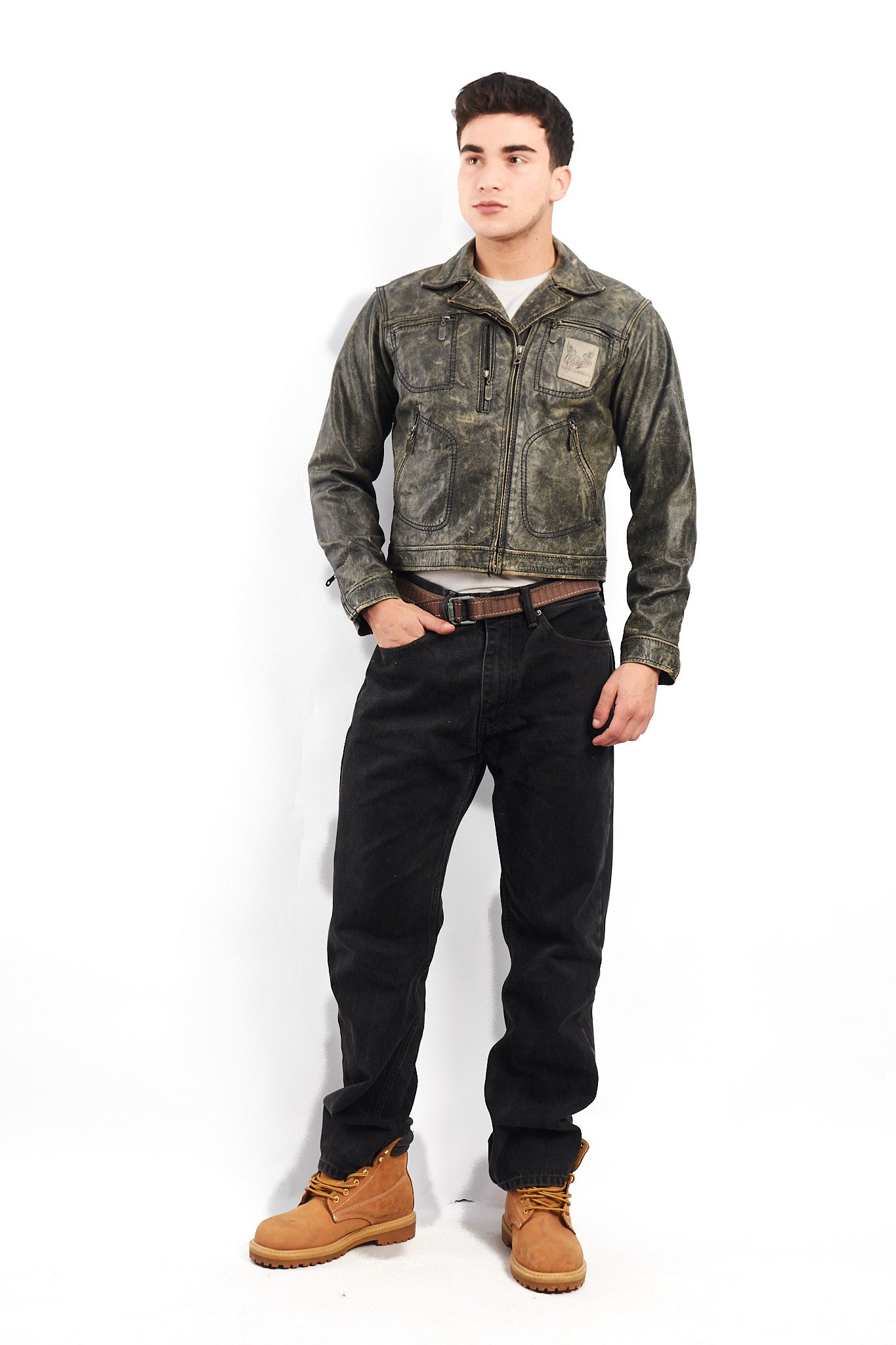 1990 Vintage Harley Davidson Distressed Leather Biker Jacket (S/M)