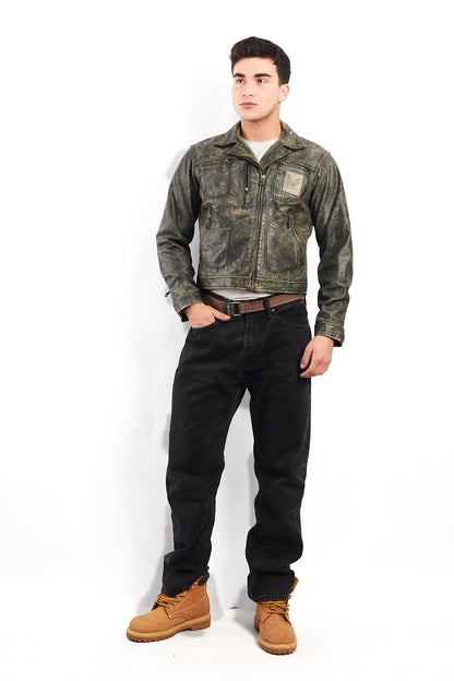 1990 Vintage Harley Davidson Distressed Leather Biker Jacket (S/M)