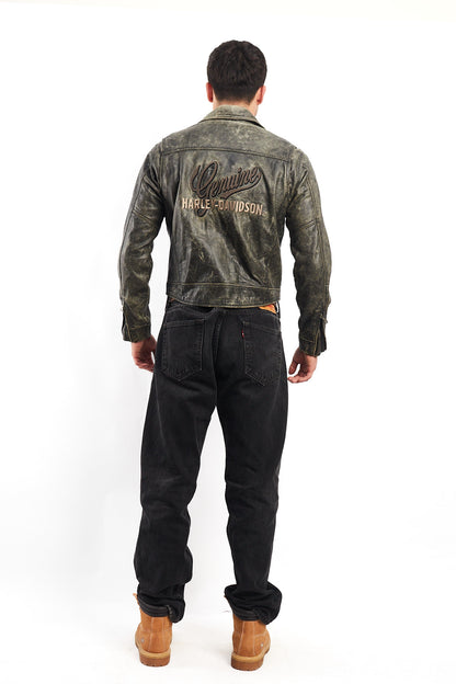 1990 Vintage Harley Davidson Distressed Leather Biker Jacket (S/M)