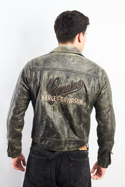 1990 Vintage Harley Davidson Distressed Leather Biker Jacket (S/M)