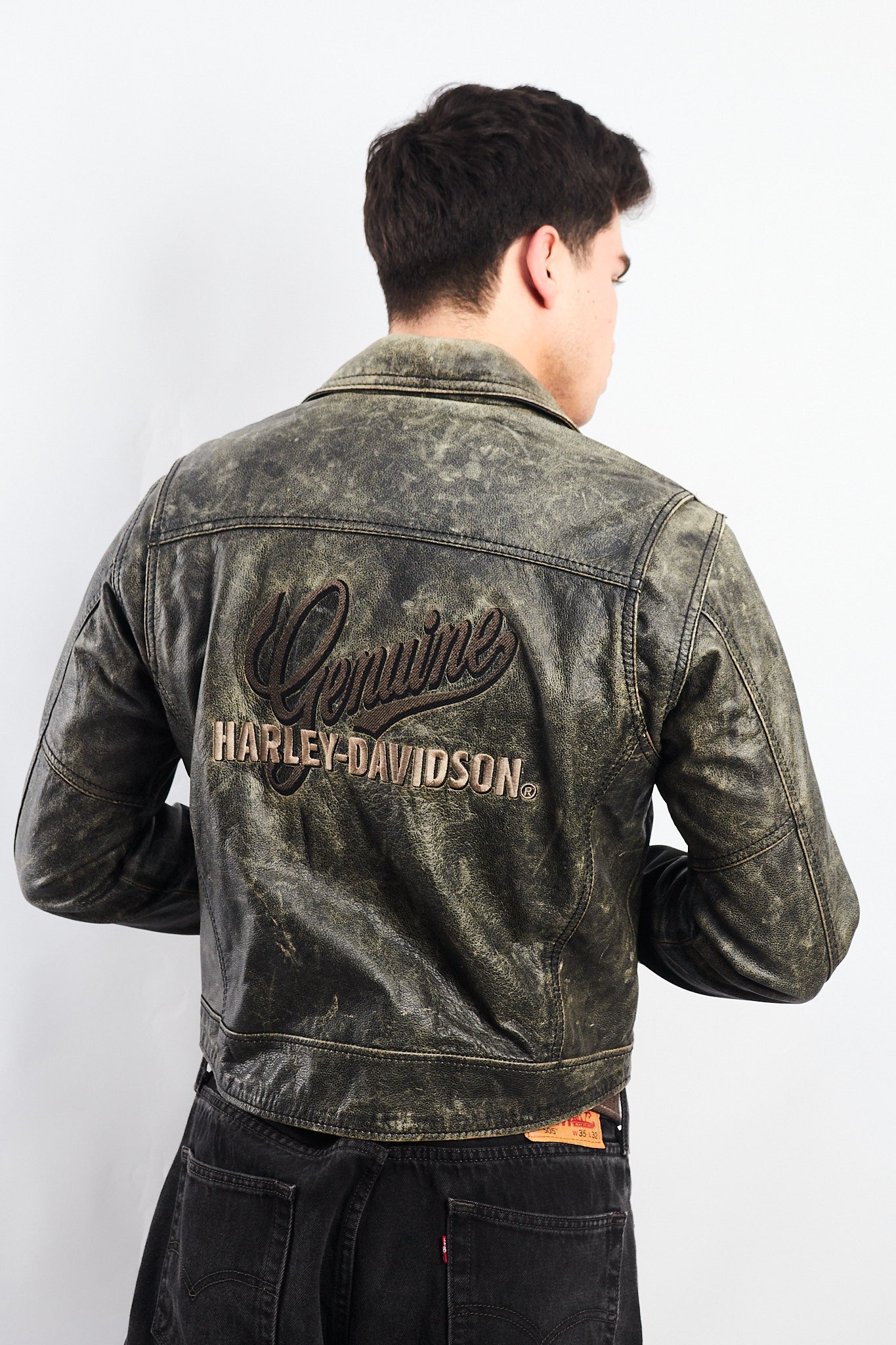 1990 Vintage Harley Davidson Distressed Leather Biker Jacket (S/M)