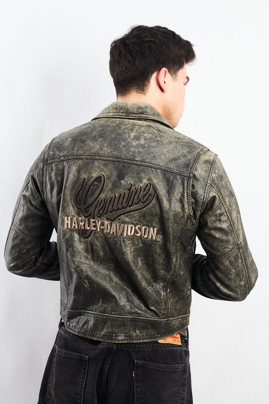 1990 Vintage Harley Davidson Distressed Leather Biker Jacket (S/M)