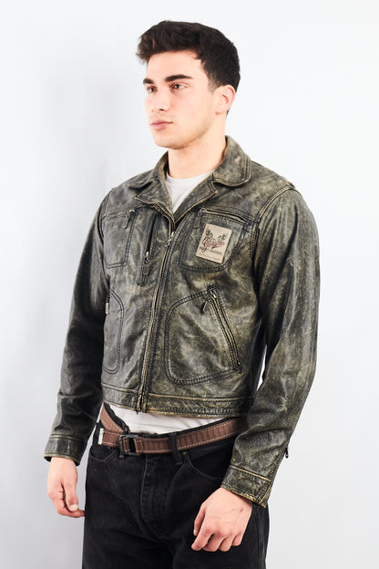 1990 Vintage Harley Davidson Distressed Leather Biker Jacket (S/M)