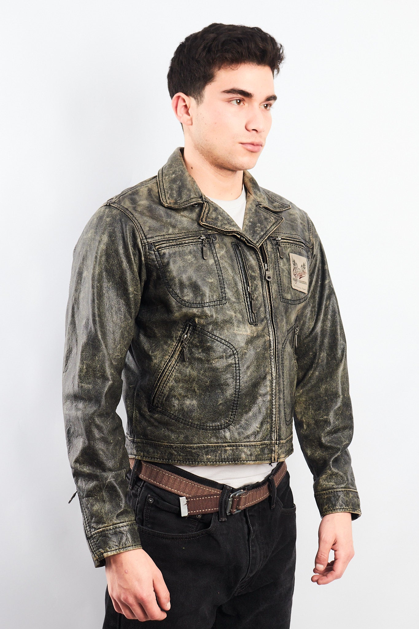 1990 Vintage Harley Davidson Distressed Leather Biker Jacket (S/M)
