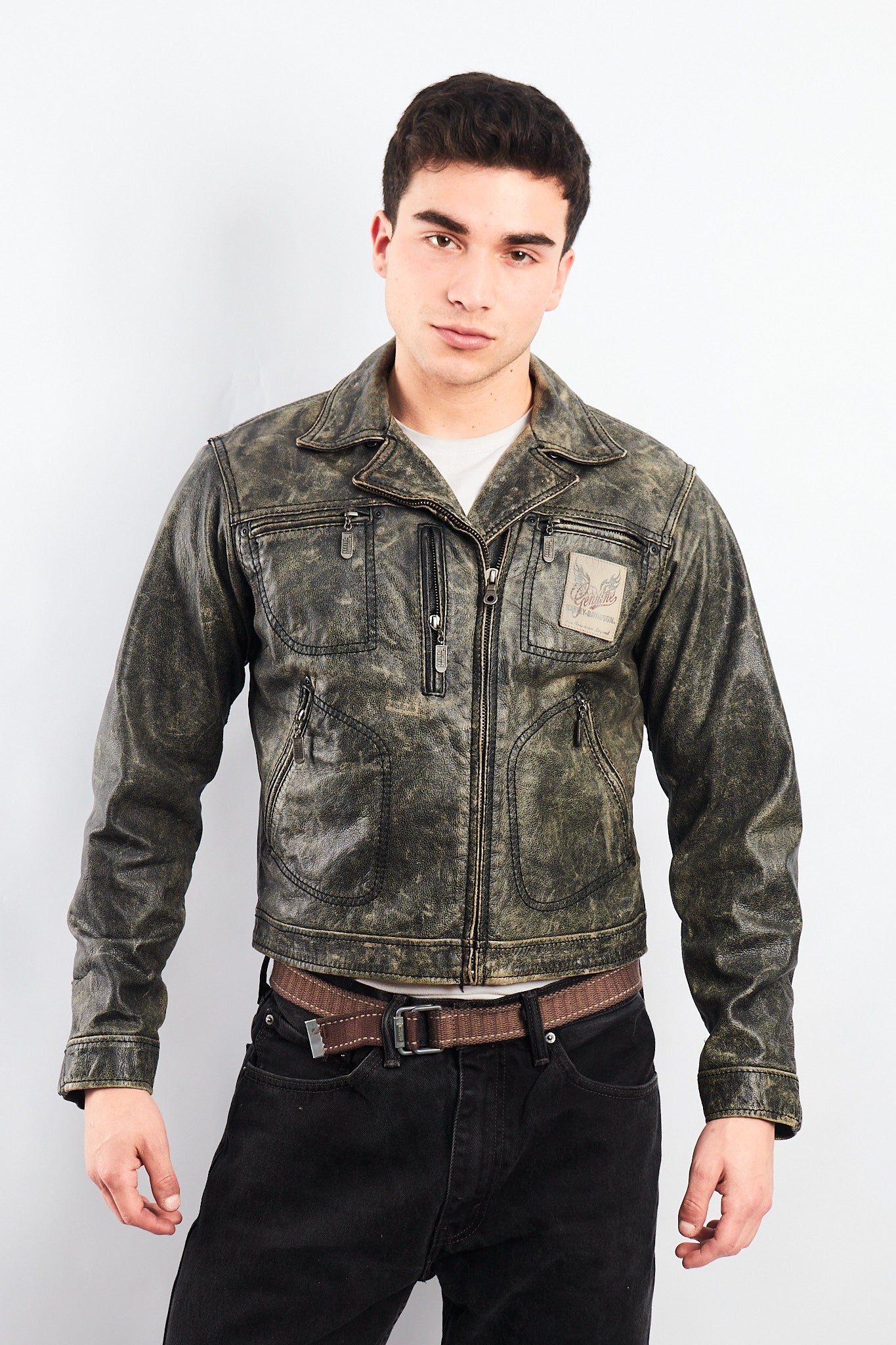 1990 Vintage Harley Davidson Distressed Leather Biker Jacket (S/M)