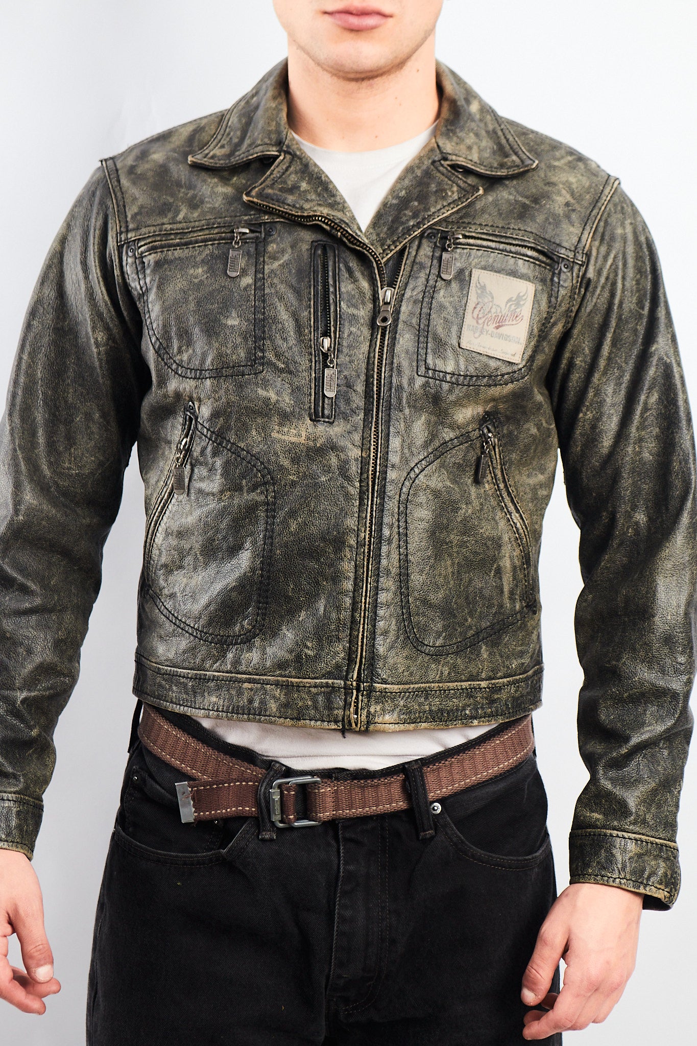 1990 Vintage Harley Davidson Distressed Leather Biker Jacket (S/M)
