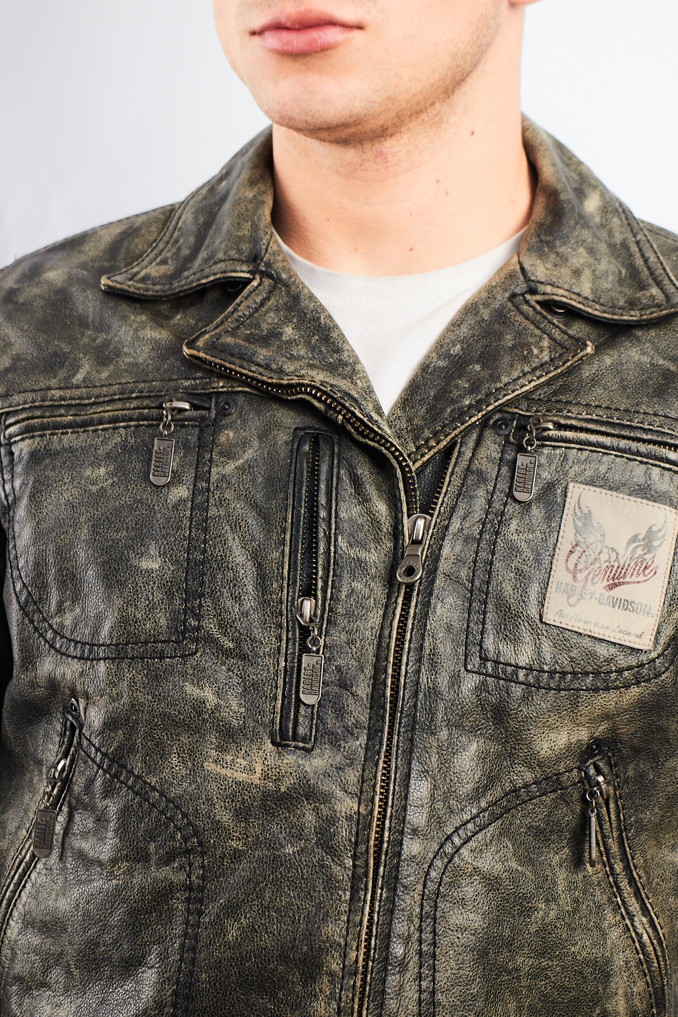 1990 Vintage Harley Davidson Distressed Leather Biker Jacket (S/M)